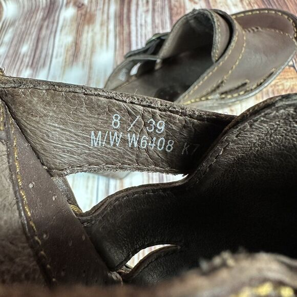 Born Womens Sz 8 Brown Leather Open Toe Slip On Shoes Block Heel Sandals Buckle - Picture 10 of 10